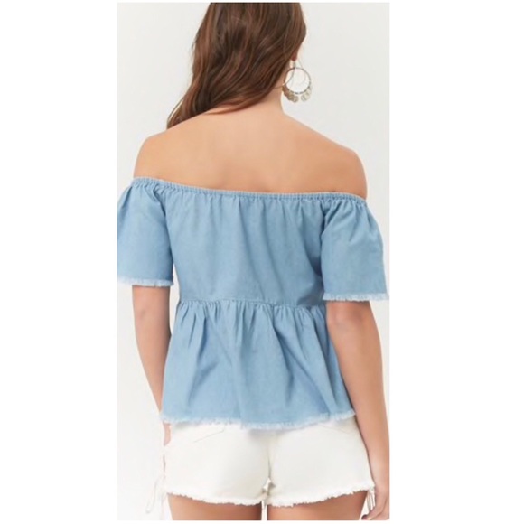 FOREVER 21 Chambray Off Shoulder Top - Picture 3 of 5